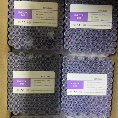Bộ sưu tập máu EDTA chân không tiệt trùng bằng bức xạ Ống nghiệm thủy tinh 3ml 13 * 75mm